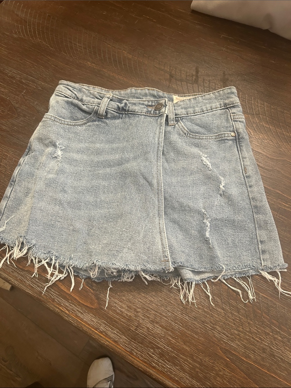 Light Blue Distressed Denim Mini Skirt
